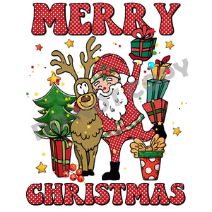 Merry Christmas Deer And Santa -DTF Transfer - Picasso Print