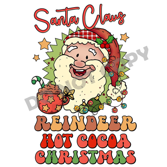 Santa Claus Reindeer Hot Cocoa Christmas -DTF Transfer - Picasso Print