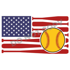 Softball American Flag -DTF Transfer - Picasso Print